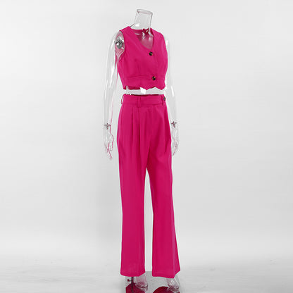 Casual Summer Sleeveless Vest and Long Pants Suits