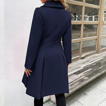 Fashion Women's Trench Coat Lapel Double-breasted Pocket A-shaped Pea Coat