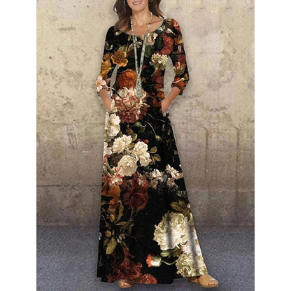 Elegant 3D Floral Print Summer Long Dresses