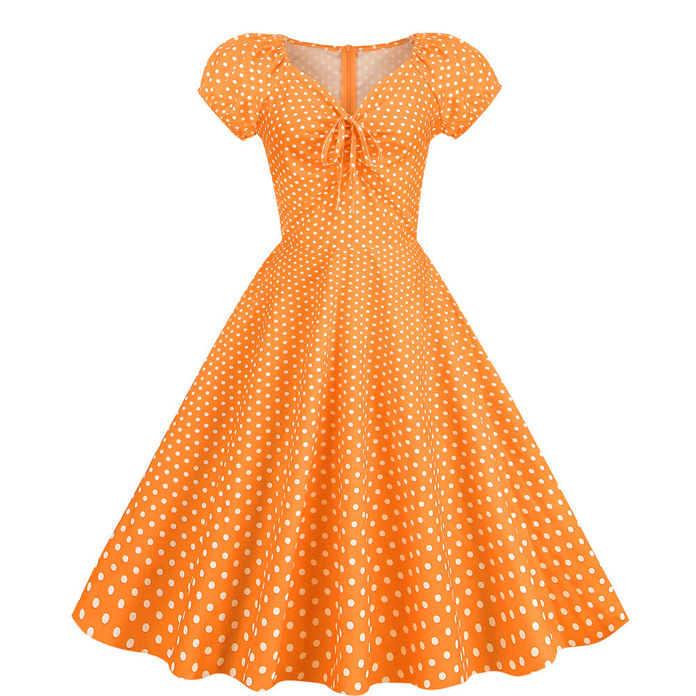 Vintage V Neck Summer Short Sleeves Dresses