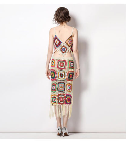 Bohemia Crochet Knitted Women Tank Tops and Skirts Suits