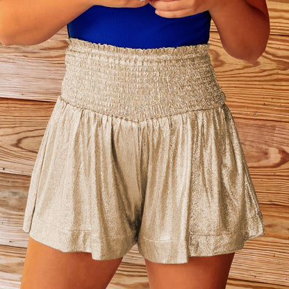 Casual Shinning Elastic Waist Summer Women Shorts