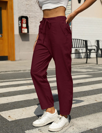 Casual Linen Drawstring Women Pants
