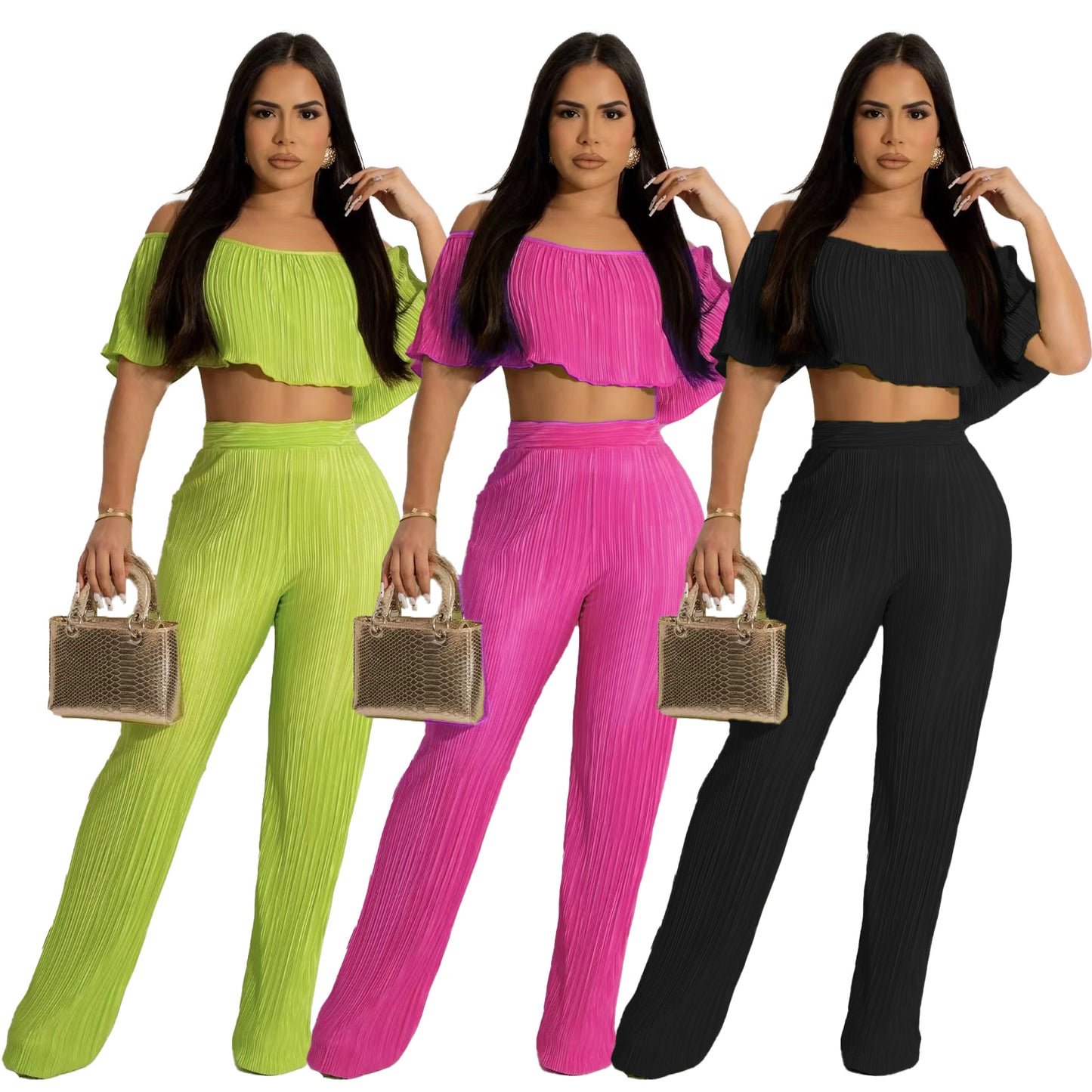 Sexy Summer Strapless Tops and Long Pants Two Pieces Suits