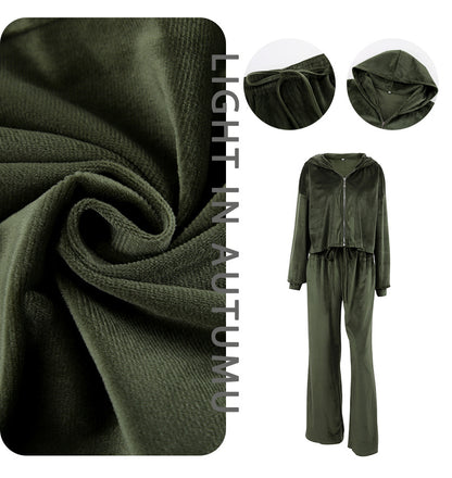 Casual Fashion Pleuch Hoodies & High Waist Pants Women Outfit Sets