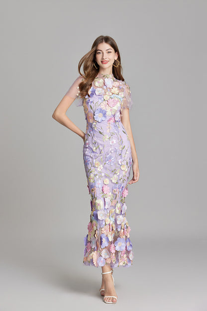 Designed 3d Flowers Embroidery Mermaid Sheath Dresses
