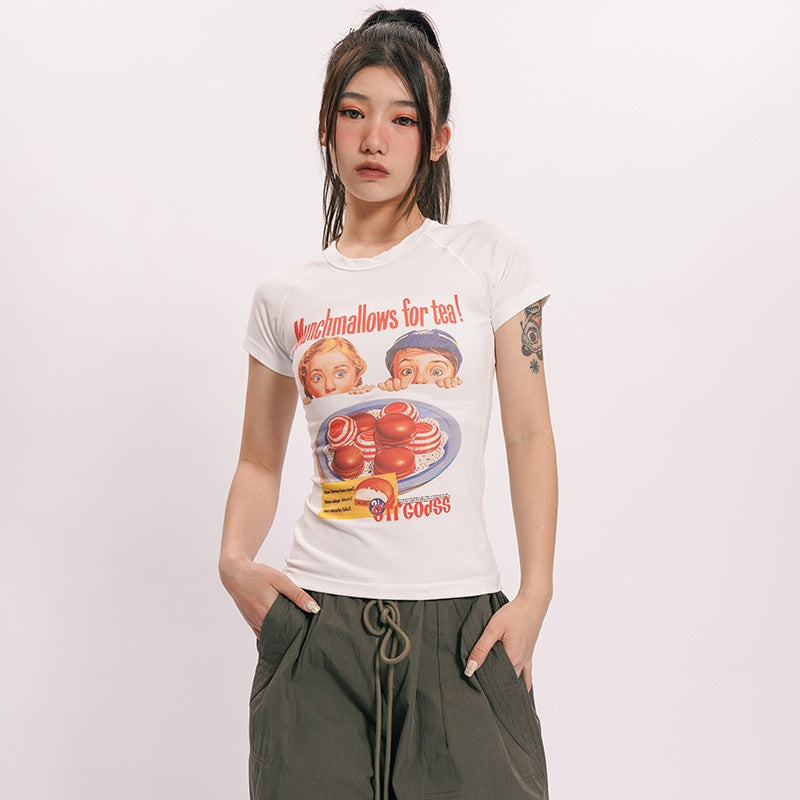Vintage Cotton Cartoon Design Short Sleeves T Shirts