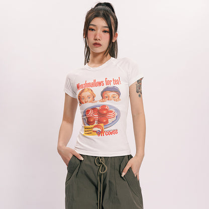 Vintage Cotton Cartoon Design Short Sleeves T Shirts