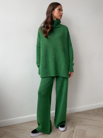 Casual High Neck Pullover Sweaters & Knitted Pants