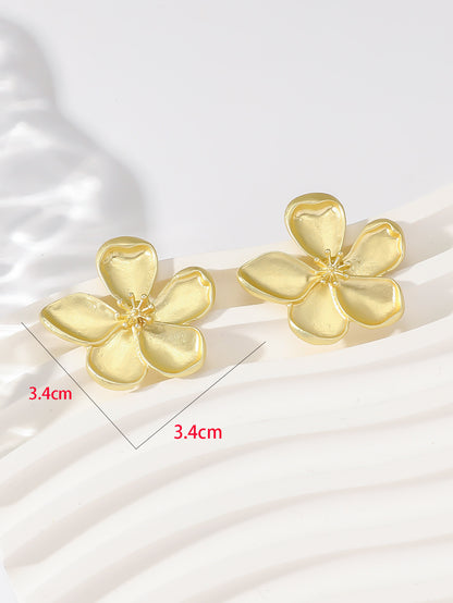Fashion Metal Texture 3D Five-petal Flower Stud Earrings