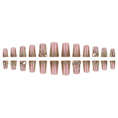 Golden Tiny Rhinestone Bow False Nails