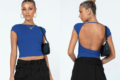 Sexy Backless Summer Short Sleeves T Shirts