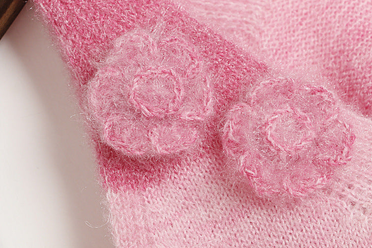 Fashion Lovely 3D Floral Design Short Knitted Sweaters