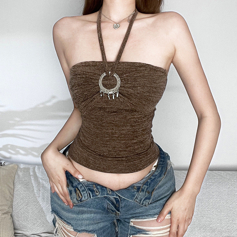 Fashion Sleeveless Brown Short Tank Tops