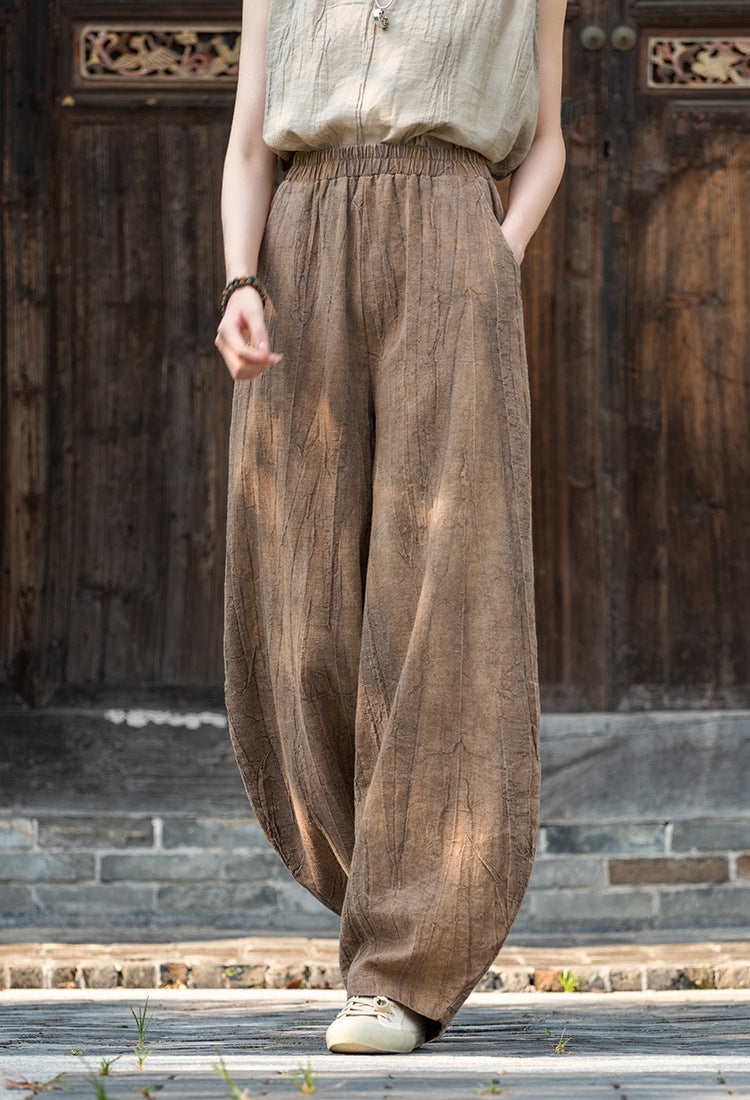 Casual Dyed Linen Wide Legs Pants