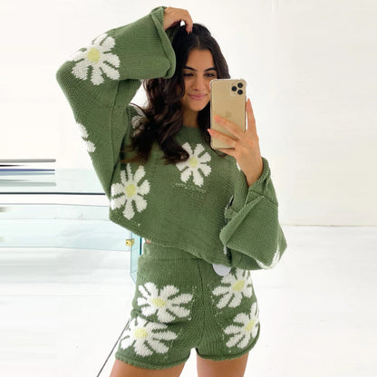 Fashion Colorful Flower Knitted Suits
