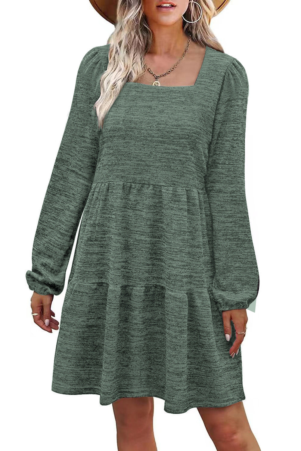 Fashion Square Neckline Fall Mini Dresses