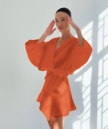 Designed Cotton Linen Irregular Mini Dresses