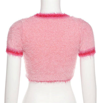 Fashion Cherry Design Midriff Baring Woven T  Shirts