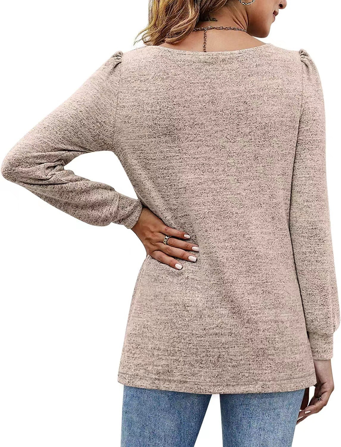 Fashion Square Neckline Long Sleeves Shirts