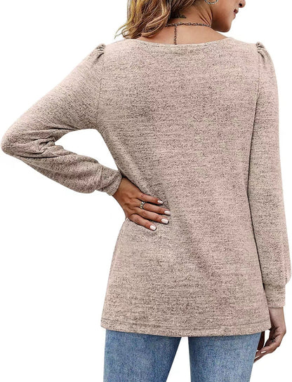 Fashion Square Neckline Long Sleeves Shirts