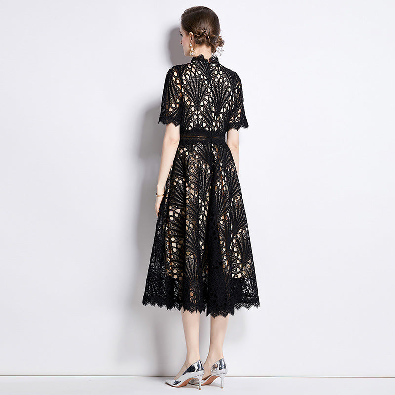 Elegant Round Neck Summer Midi Length Lace Dresses
