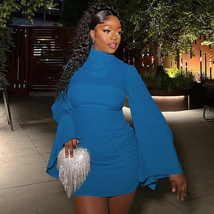 Sexy High Neck Bodycon Long Sleeves Short Dresses