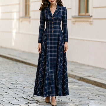 Women's Autumn & Winter Elegant French Plaid Button-Front Blazer Dress