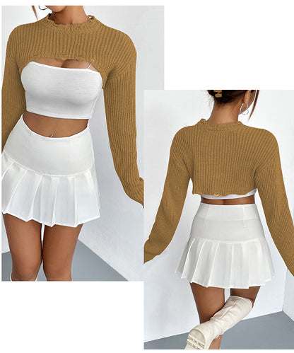 Designed Pullover Short Knitted Tops
