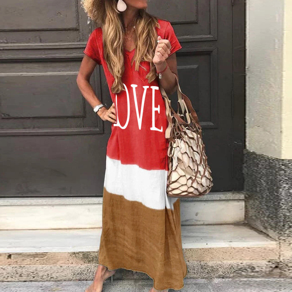 Casual Contrast Design Summer Short Sleeves Dresses