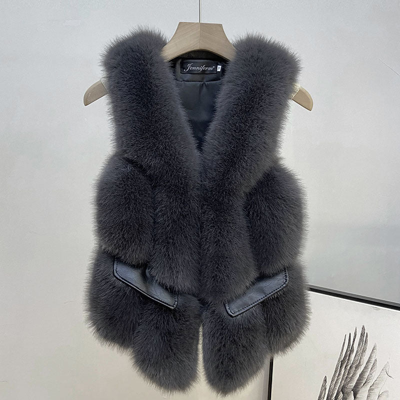 Winter Man Made Fox Fur Short Top Vest for Women
