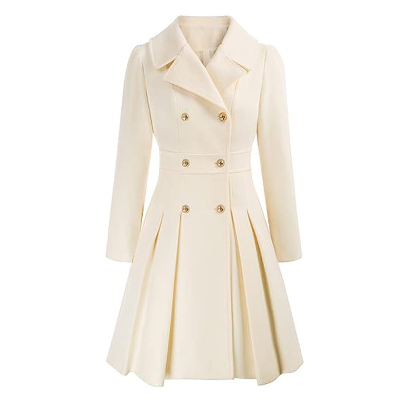 Fashion Women's Trench Coat Lapel Double-breasted Pocket A-shaped Pea Coat