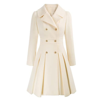Fashion Women's Trench Coat Lapel Double-breasted Pocket A-shaped Pea Coat