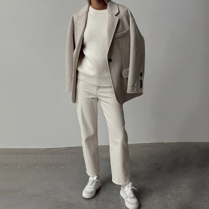 Casual Round Neck Knitted White Sweaters