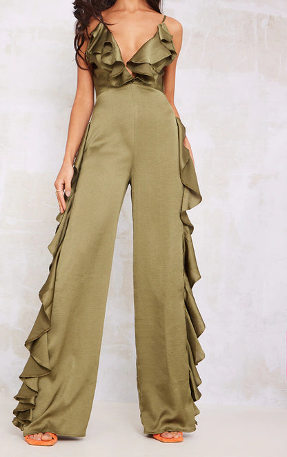Sexy Satin Ruffled Summer Jumpsuits
