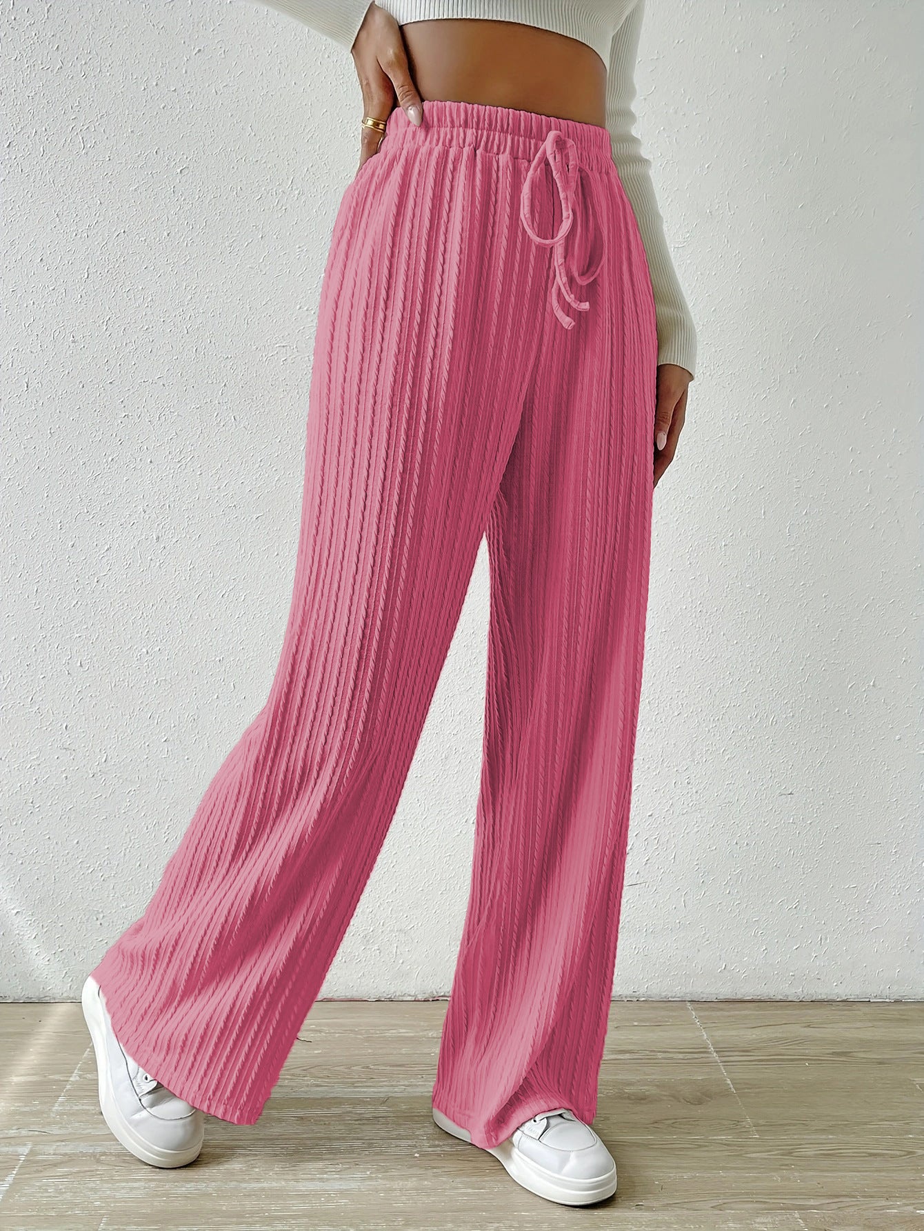 Casual Elastic High Waist Wide Legs Pants for Women