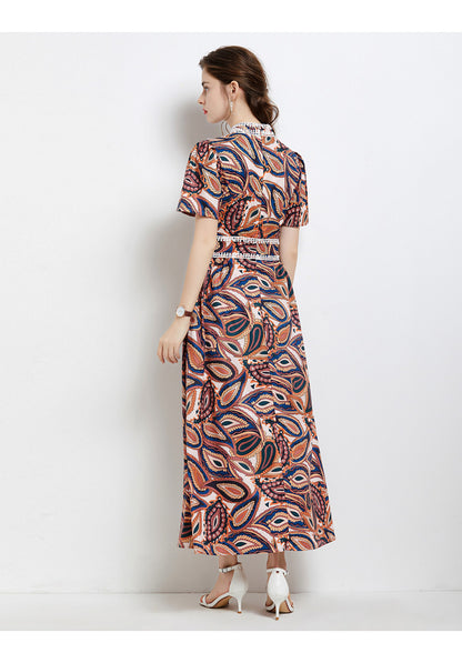 Vintage Floral Print Stand Collar Party Dresses
