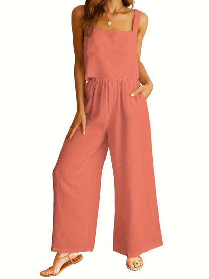 Women's  2-piece Set Square Collar Sleeveless Sling Vest Wide Leg Trousers
