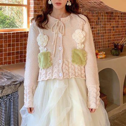 Lovely 3d Floral Design Knitted Cardigan Sweaters