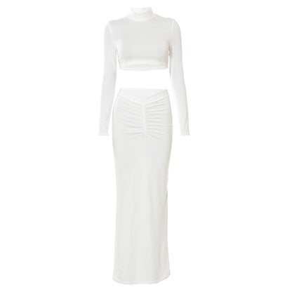 Sexy High Neck Women Tops & Skirts Suits