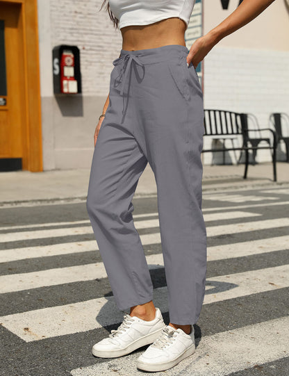 Casual Linen Drawstring Women Pants