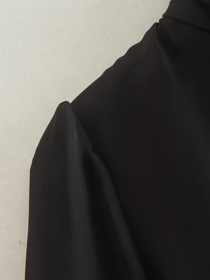 Black Satin Summer Short Blouses for Women