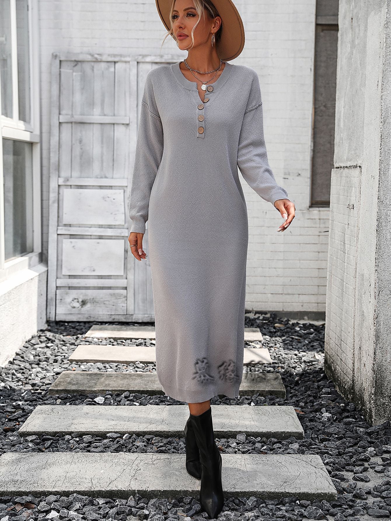 Fashion Button Design Knitted Shirts Dresses