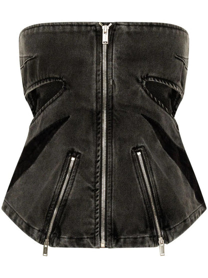 Designed Denim Strapless Tops and Jeans