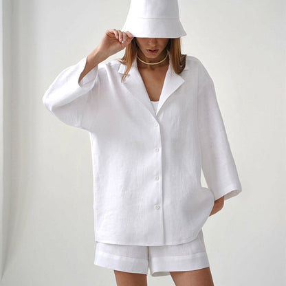 Summer Cotton Long Sleeves Shirts and Shorts Suits
