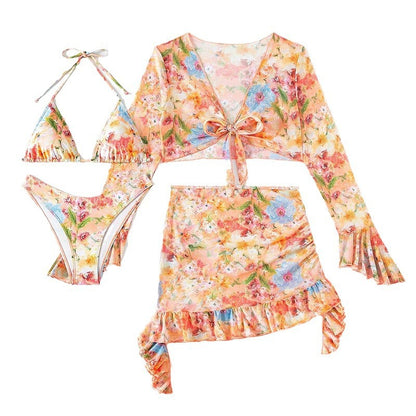 Fashion Floral Print 4pcs Beach Swimwear