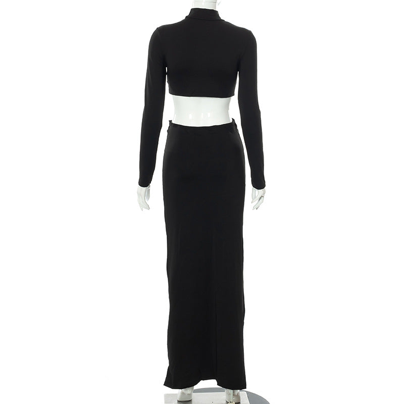 Sexy High Neck Women Tops & Skirts Suits