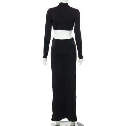 Sexy High Neck Women Tops & Skirts Suits