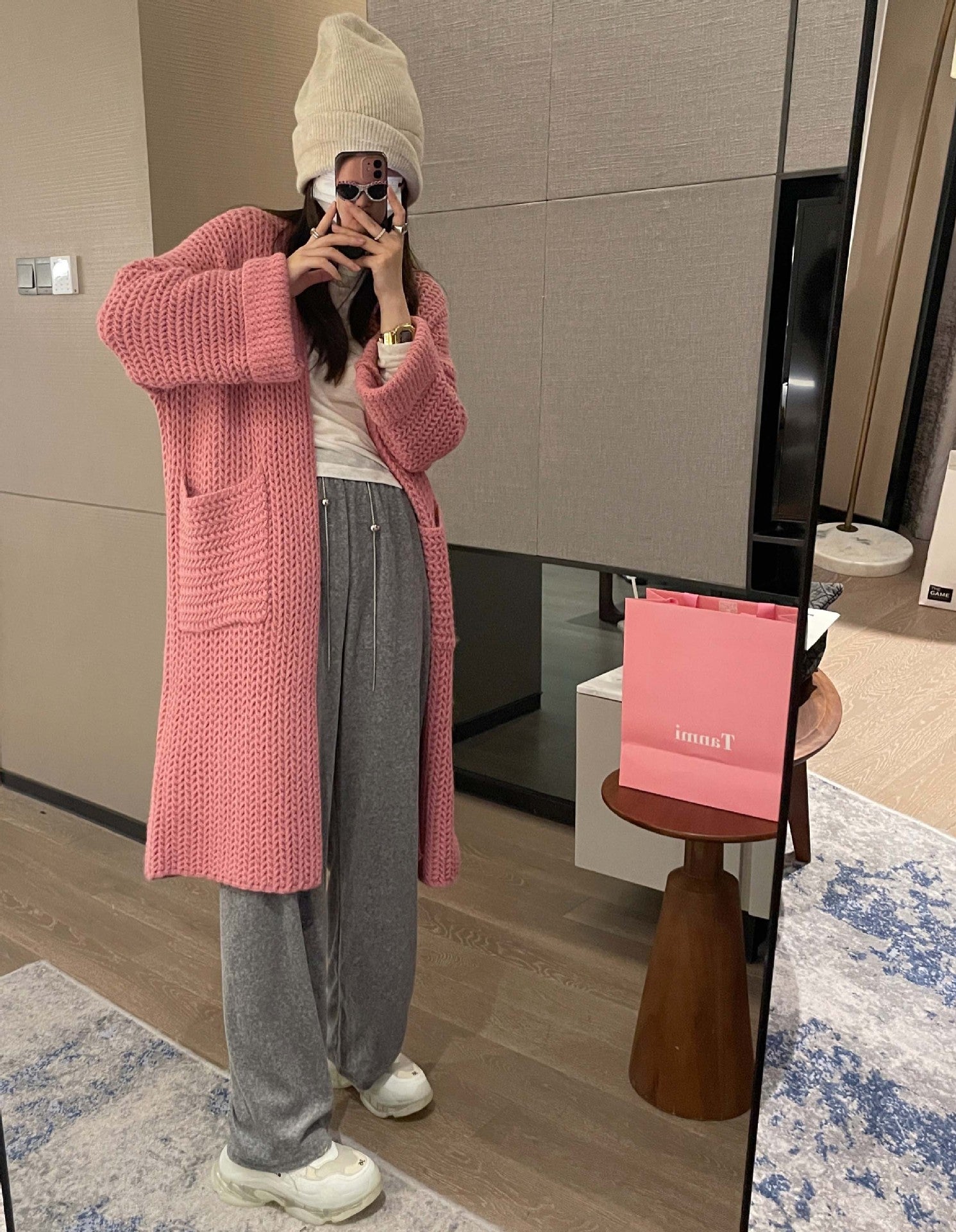 Casual Knitted Midi Length Top Coats