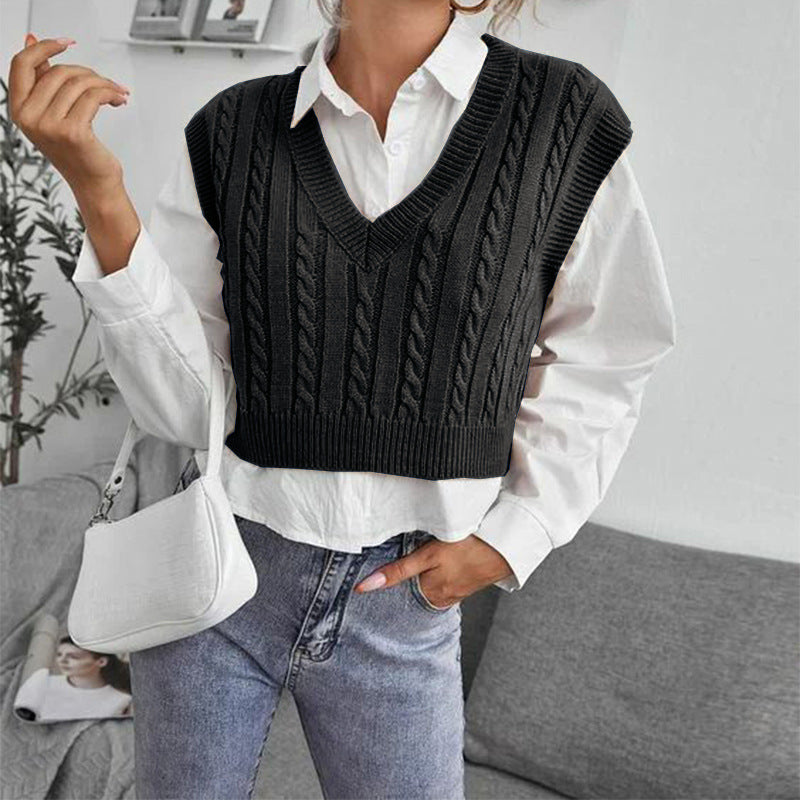 Casual V Neck Sleeveless Knitted Vest